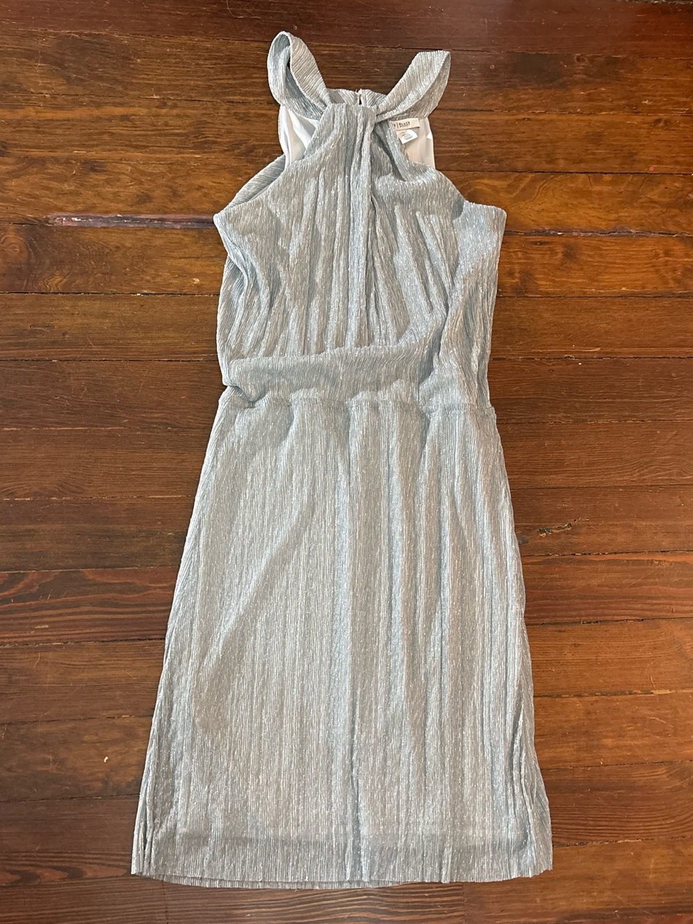 White House black market silver metallic twist front dress size S